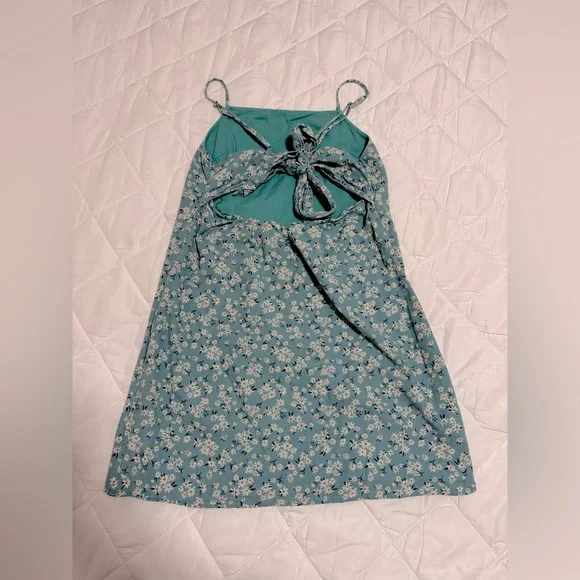 American Eagle Outfitters Teal Floral Spaghetti Strap Dress Size Medium - Picture 4 of 7